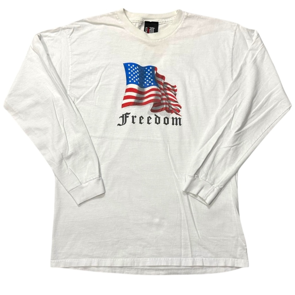 Giant Patriotic‎ USA Flag White Long Sleeve Shirt - Large